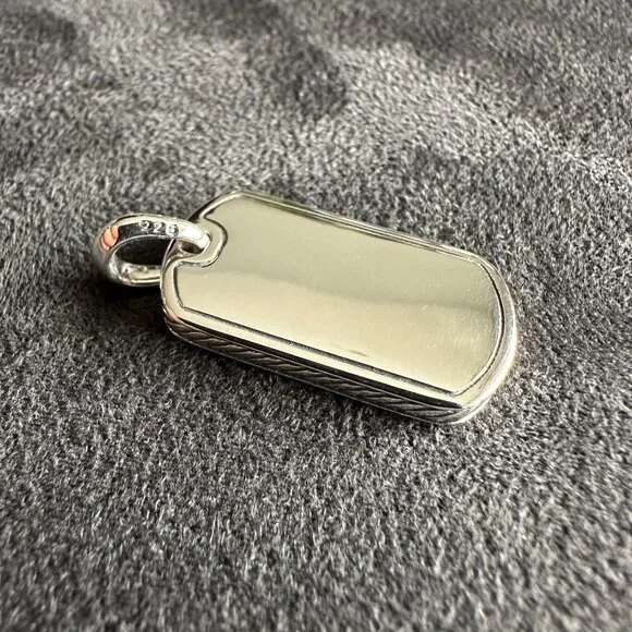 David Yurman Chevron Dog Tag Pendant w/ Pavé White Diamonds - 27mm - RARE
